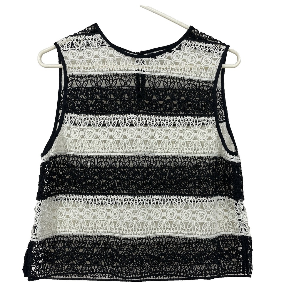 Zara Size M Crochet Boxy Top Sleeveless Black‎ White Coquette Boho Chic Women's